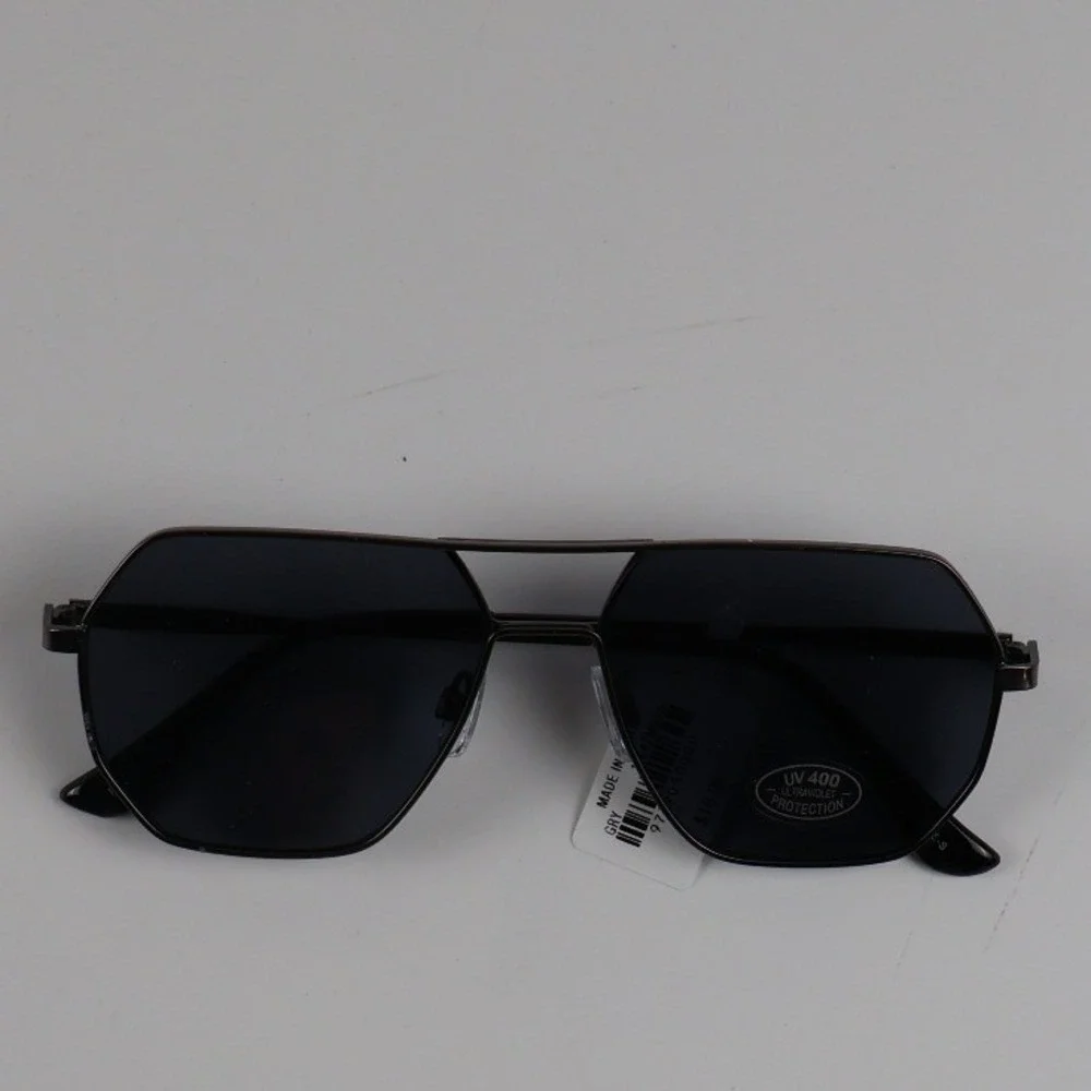 Buckle Sunglasses Geometric Aviator Gunmetal Grey Black OS NWT